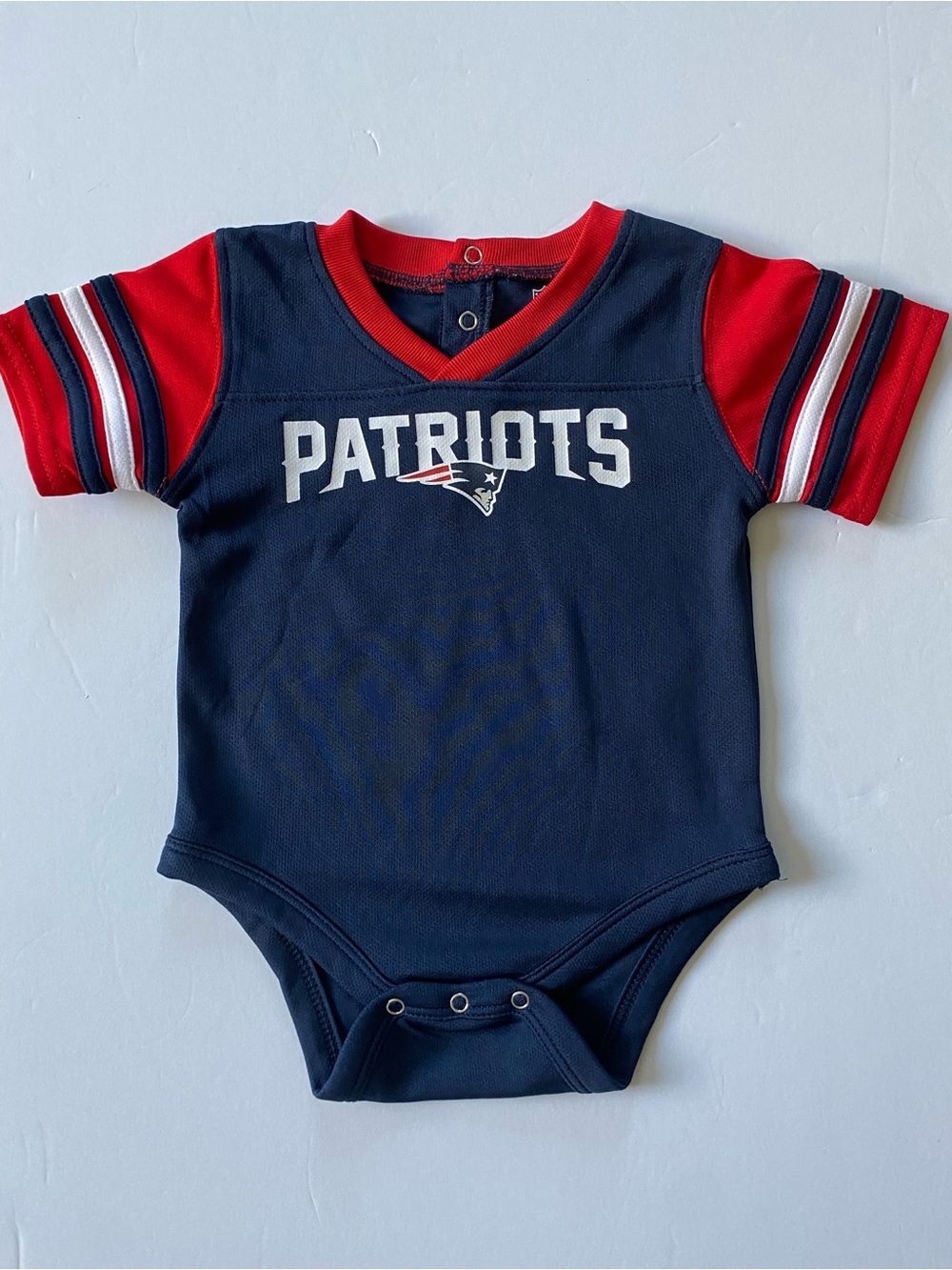 New England Patriots One Piece Size 3 6 Months Baby Football Jersey Blue Red EUC